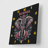 Floral dawn olifant kunst vierkante klok (Hoek)