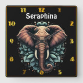 Floral dawn olifant kunst vierkante klok (Voorkant)