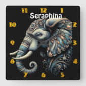 Floral dawn olifant kunst vierkante klok (Voorkant)