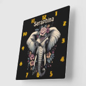 Floral dawn olifant kunst vierkante klok (Hoek)