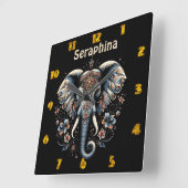 Floral dawn olifant kunst vierkante klok (Hoek)