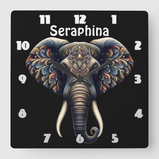 Floral dawn olifant kunst vierkante klok (Voorkant)