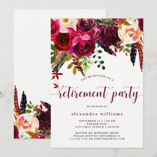 Floral de Boho| Invitation du parti de retraite (Devant / Derrière)