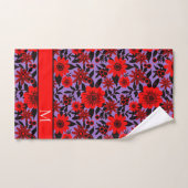 Floral de jungle monogramme rouge, noire et violet (Serviette à main)