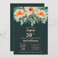 Floral de Pêche à l'aquarelle sur Invitations Turq