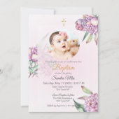 Floral de pivoine rose avec invitation photo Baptê (Devant)