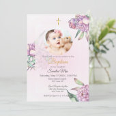 Floral de pivoine rose avec invitation photo Baptê (Debout devant)