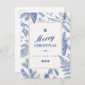 Floral de vacances bleues | Carte de vacances phot (Devant / Derrière)