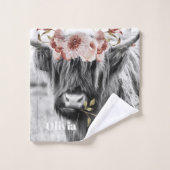 Floral de vache de Highland | Western Cowgirl Nom (Gant de toilette)