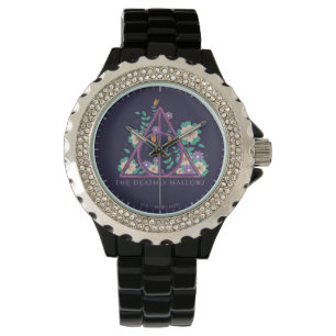 Floral Deathly Hallows Graphic Horloge