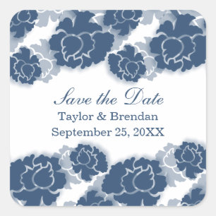 Floral Decadence Save the Date Stickers, Blue Vierkante Sticker