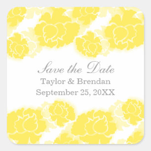 Floral Decadence Save the Date Stickers, Yellow Vierkante Sticker