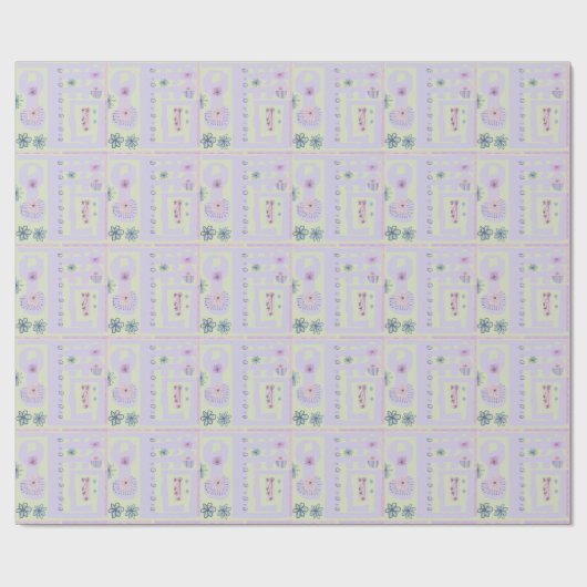 Floral Decal Ethnic Print Light Paars Green Black Cadeaupapier (Vlak)