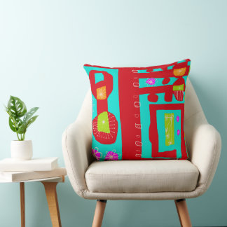 Floral Decal Ethnic Print Red Turquoise White Kussen