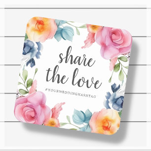 Floral Deel de liefde Hashtag bruiloft Vierkante Kartonnen Onderzetter