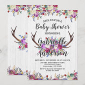Floral Deer Antler Bouquet Baby shower Invitation (Devant / Derrière)