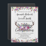 Floral Deer Antler Faire-part de mariage magnétiqu<br><div class="desc">Bouquet Antler de Cerf Floral en Bourgogne Vin & Or sur Bois Blanc Rustique Pays Chic Wedding Invitations ~ Regardez ma boutique pour voir toute la collection mariage avec ce design!</div>