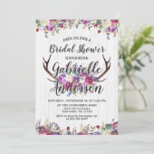 Floral Deer Antler Rustic Bridal Shower Invitation (Debout devant)