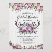 Floral Deer Antler Rustic Bridal Shower Invitation (Devant / Derrière)