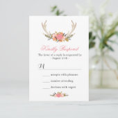 Floral Deer Antler Wedding RSVP Antwoord (Staand voorkant)