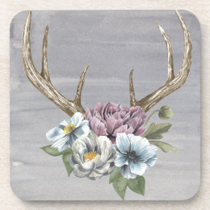 Floral Deer Antlers Bier Onderzetter