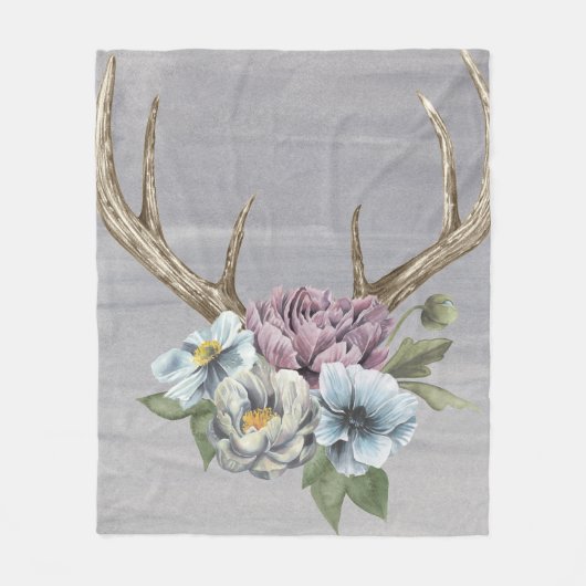 Floral Deer Antlers Fleece Deken (Voorkant)