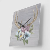 Floral Deer Antlers Vierkante Klok (Hoek)