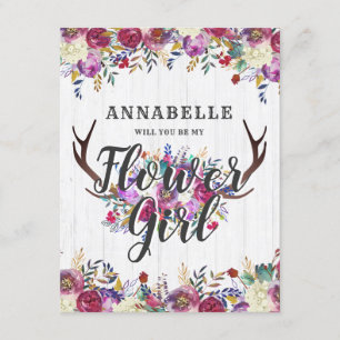 Floral Deer Antlers word je mijn Bloemenmeisje Kaart