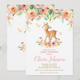 Floral Deer Baby shower Woodland Animals Baby Girl Kaart