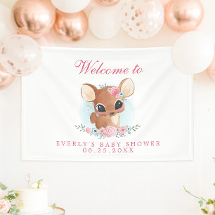 Floral Deer Cute Woodland Doe Baby shower Welkom Spandoek