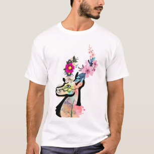 Floral Deer kunst-Natuur & Wildlife Illustratie T-shirt