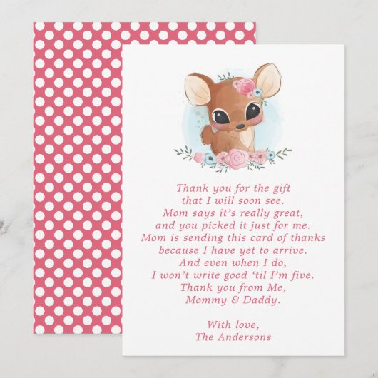 Floral Deer mignonne Doe Baby shower Carte de reme (Devant / Derrière)