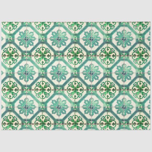  Floral Delft Green Tegel Ontvlechtingspagina P Tissuepapier (Voorkant)