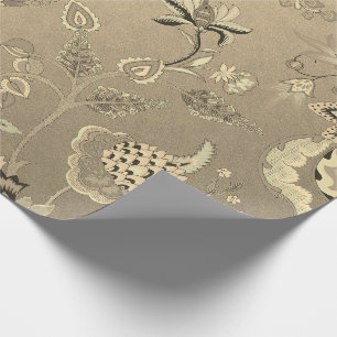 Floral Delicate Oriental Garden Gold Sepia Foxier Cadeaupapier