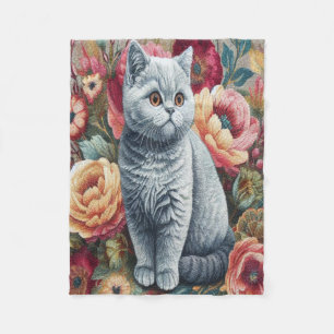 Floral Delight Britse korthaar Cat, Schattigee kit Fleece Deken