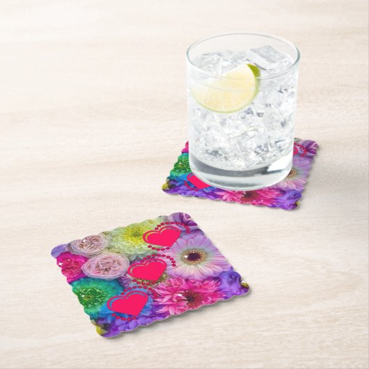 Floral Delight geschulpte vierkante papier Onderze Kartonnen Onderzetters (Insitu)