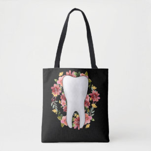 Floral Dentist Tooth Flowers Dental Assistant Draagtas