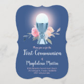 floral design blauwe kelk Eerste Communie Kaart (Voorkant)