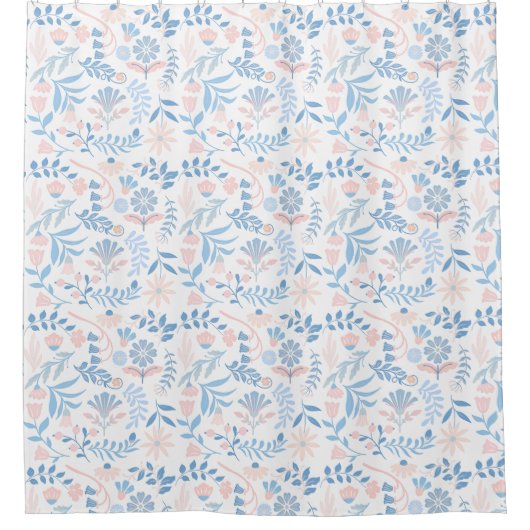 Floral design boho block print blue pink girly douchegordijn (Voorkant)