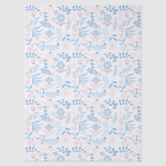 Floral design boho block print blue pink girly tissuepapier (Voorkant)
