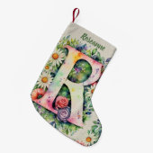 Floral Design Custom Monogram Waterverf Flowers Kleine Kerstsok (Voorkant (Hangend))