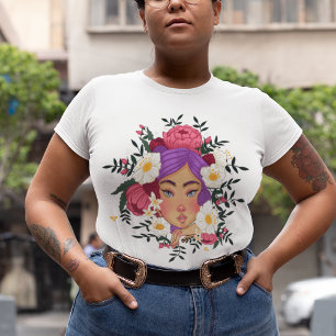 Floral Design Headdress op een bladerhaarkleur Grote Maat T-shirt