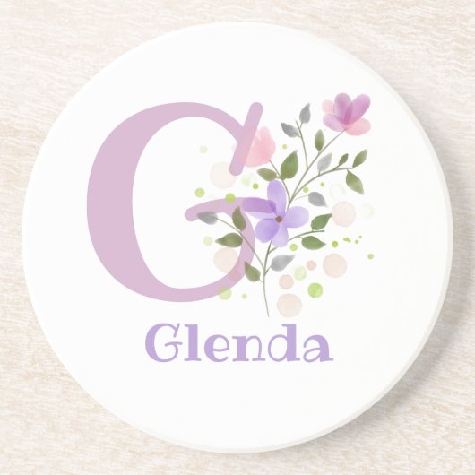 Floral design met gebruikersnaam en Initiaal Zandsteen Onderzetter (Voorkant)