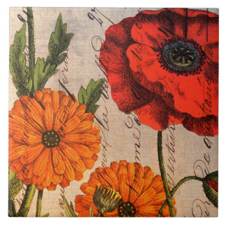 Floral Design met Red Poppy Tegeltje