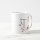 Floral Design Monogram D Initiaal Koffie Mok (Voorkant rechts)