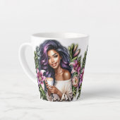 Floral Design Mooie dame met koffie Latte Mok (Linkerhoek)