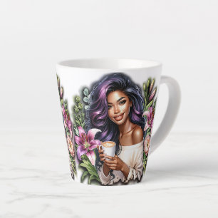 Floral Design Mooie dame met koffie Latte Mok
