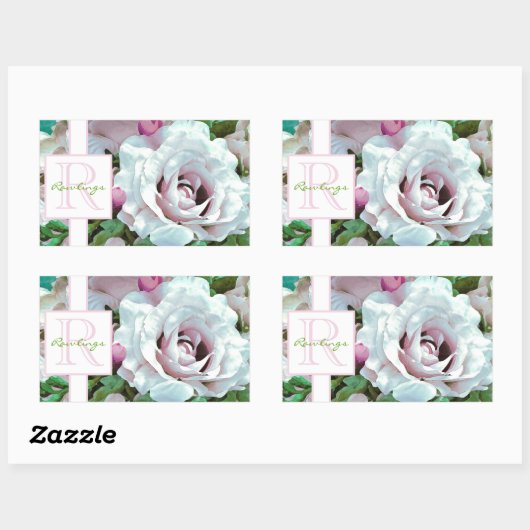 Floral design | Roze Rose | Monogram Rechthoekige Sticker (Vel)
