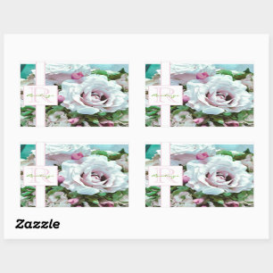Floral design Roze Rose Monogram Rechthoekige Sticker