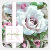 Floral design | Roze Rose | Monogram Vierkante Sticker (Voorkant)